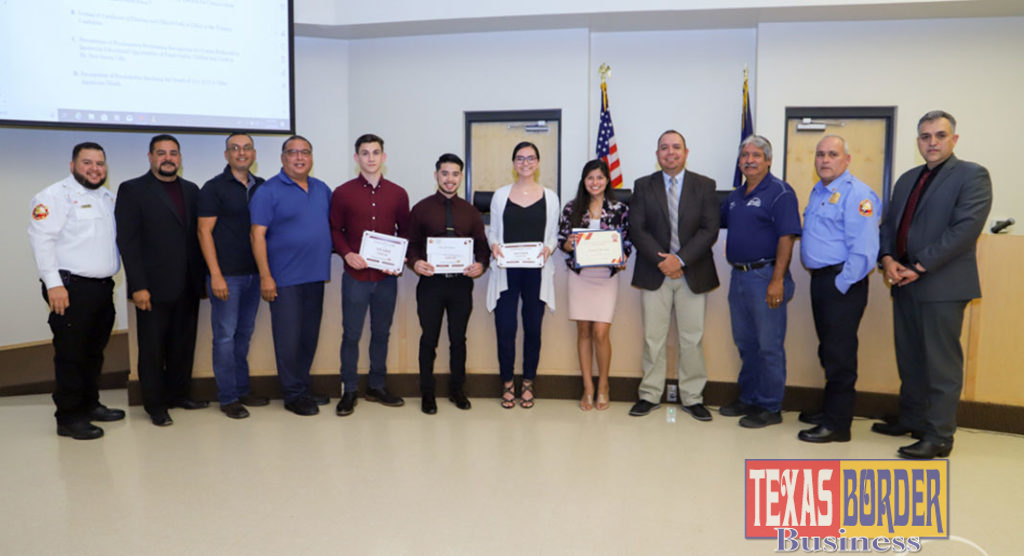 San Juan Fire Department presents PSJA ISD students with $500 scholarships.
