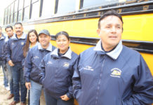 Eight members of the Reyes family get behind the wheel of a school bus every day to make sure students arrive safely to their campuses. Pictured front to back: ECISD school bus driver Juan Martin Reyes, ECISD school bus driver Eva Reyes, ECISD school bus driver Luis Ramon Reyes, ECISD school bus driver Eva Maria Reyes Ruiz, ECISD school bus driver Obed Ruiz, ECISD school bus driver Antonio De Jesus Reyes and ECISD school bus driver Sergio Reyes. Not pictured ECISD school bus driver Claudia Valdez-Molina.
