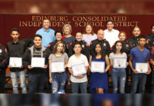 Edinburg CISD hosts First Time Offender ‘Shredding Ceremony’ Students from the Edinburg CISD First Time Offender Program pictured with (top row L-R) ECISD Superintendent Dr. René Gutiérrez, ECISD Board Member Dominga “Minga” Vela, ECISD Board Member Leticia “Letty” Garcia, Hidalgo County District Attorney Ricardo Rodriguez Jr. and officers from the ECISD Police Department.