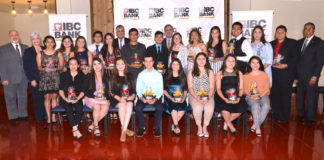 Group photo of the recipients of a scholarship award. Adrian Villarreal, President and CEO of IBC Bank McAllen region was present during the ceremony. Photo by Roberto Hugo Gonzalez