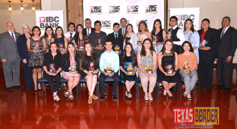 Group photo of the recipients of a scholarship award. Adrian Villarreal, President and CEO of IBC Bank McAllen region was present during the ceremony. Photo by Roberto Hugo Gonzalez