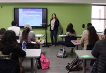Dual enrollment instructor, Christina Vela, pictured speaking to her introduction to speech class at the PSJA College & University Center.