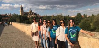 UTRGV Study Abroad students stand at the historic Roman Bridge, which crosses the Tormes River on the banks of the city of Salamanca, in Castilla y León, Spain. (Courtesy Photo)