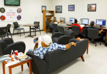 TSTC students study, complete homework and relax in between classes at the TSTC Veterans Center, which assists military service members, veterans and their families.