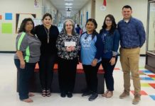 Berta Palacios Elementary in PSJA ISD was awarded a $5,000 Lowe's Toolbox for Education grant to help establish a school garden. Pictured (from left): Marta Chavez, 2nd-grade teacher; Michelle Fox-Cardoza, Principal; Linda Hinojosa, Librarian; Jeanette Rodriguez, 2nd-grade teacher; and Juan Carlos Marquez, 2nd-grade teacher.