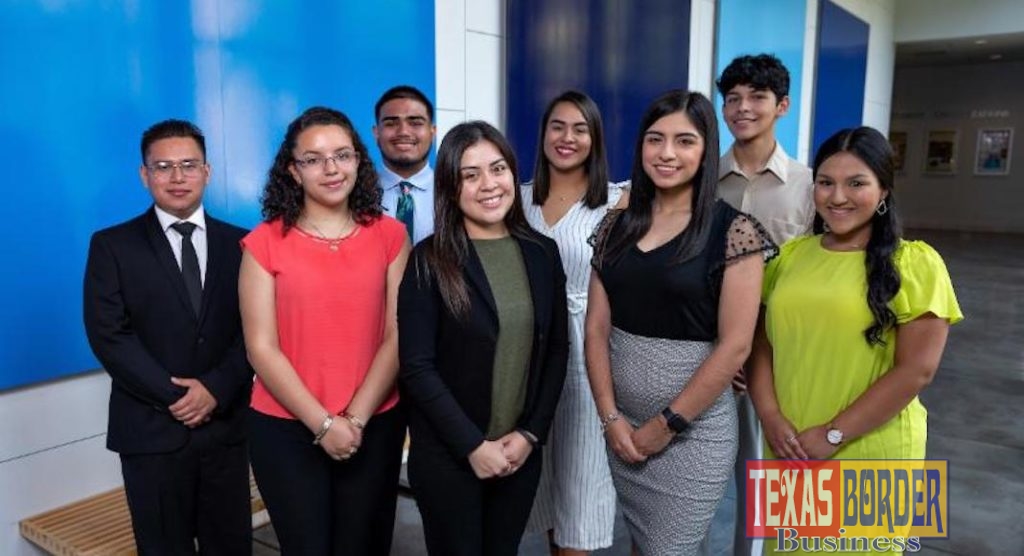 The second cohort of Charles Butt Scholarship for Aspiring Teachers, under the Raise Your Hand Texas Foundation, includes 11 recipients from UTRGV. Shown here are eight of the UTRGV recipients, at the UTRGV Education Complex on the Edinburg Campus – (from left) Gaspar Garcia, Diana Salas, Roger Juarez, Theresa Garza, Patricia Fuentes, Lariza Vazquez, Robert Torres and Keyla Ochoa. A total of 134 new scholars were selected and are committed to teaching in majority economically disadvantaged Texas public schools or in hard-to-fill subject areas. Each will receive an $8,000 scholarship annually for up to four years, as well as ongoing training, mentorship and networking opportunities provided by the foundation. (UTRGV Photo by Paul Chouy)