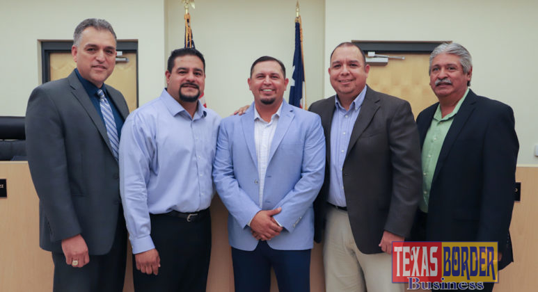 From l-r: City Manager Ben Arjona, Mayor Pro-Tem Lenny Sanchez, Commissioner Markie Villegas, Mayor Mario Garza, and Commissioner Ernesto Guajardo.