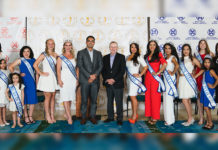 The Rio Grande Valley Miss Texas World America Queens were presented at a news conference recently held at the McAllen Convention Center. In the middle from left are Rob Lopez, acting VP of the McAllen CVB and McAllen Mayor Jim Darling. At the end on the right is Texas Pageant Director Della Fay Perez.