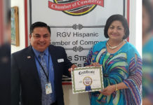 Shown meeting to discuss details are Benito Sanchez, Jr., Census Partnership Specialist and Cynthia M. Sakulenzki, RGVHCC Pres/CEO.