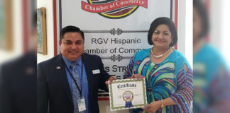 Shown meeting to discuss details are Benito Sanchez, Jr., Census Partnership Specialist and Cynthia M. Sakulenzki, RGVHCC Pres/CEO.