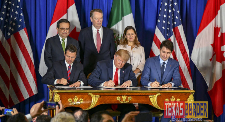 President Trump, Canadian President Trudeau, and Mexican President Enrique Peña Nieto sign the U.S.-Mexico-Canada trade agreement during a ceremony in Buenos Aires, on the margins of the G-20 Leaders' Summit on November 30, 2018. [State Department photo by Ron Przysucha / Public Domain]