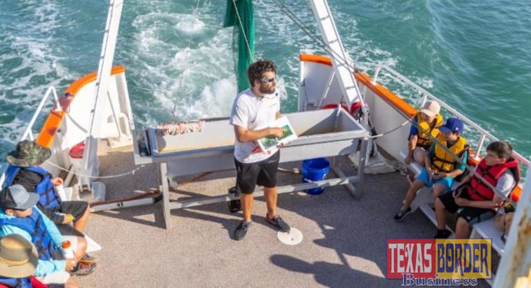 Area children this summer are aboard the R/V Ridley, UTRGV’s floating classroom, to learn about marine life up close and in a hands-on environment through the university’s Coastal Studies Lab summer camps. Children attending use a touch-tank to view and interact with the marine critters pulled up in nets, and get to study plankton under a microscope. They also participate in fun learning projects like hermit crab races and fish painting. (UTRGV Photo by David Pike)