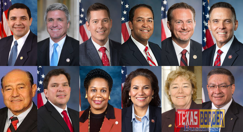 L-R: Rep. Henry Cuellar (D-TX), Chairman; Rep. Michael McCaul (TX), Lead Republican; Rep. Sean Duffy (R-WI), Rep. Will Hurd (R-TX), Rep. Michael Cloud (R-TX), and Rep. Ross Spano (R-FL). Bottom L-R: Rep. Lou Correa (D-CA), Rep. Vicente Gonzalez (D-TX), Rep. Sheila Jackson Lee (D-TX), Rep. Veronica Escobar (D-TX), Rep. Zoe Lofgren (D-CA), and Rep.  Salud Carbajal (D-CA)