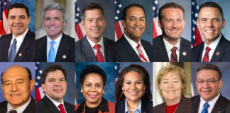 L-R: Rep. Henry Cuellar (D-TX), Chairman; Rep. Michael McCaul (TX), Lead Republican; Rep. Sean Duffy (R-WI), Rep. Will Hurd (R-TX), Rep. Michael Cloud (R-TX), and Rep. Ross Spano (R-FL). Bottom L-R: Rep. Lou Correa (D-CA), Rep. Vicente Gonzalez (D-TX), Rep. Sheila Jackson Lee (D-TX), Rep. Veronica Escobar (D-TX), Rep. Zoe Lofgren (D-CA), and Rep. Salud Carbajal (D-CA)