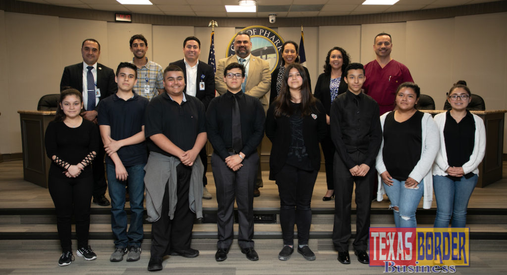 A group of PSJA Southwest Early College High School students from Pharr-San Juan-Alamo ISD developed and presented several drainage solutions to address local flooding issues to City of Pharr leaders on June 25, 2019.   