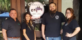 Shown meeting to make arrangements for Monday's Business Mixer are left to right: John Gonzales, RGVHCC Chair Elect, Classic's Bar & Grill staff along with Nick Demoss, Bar Manager.