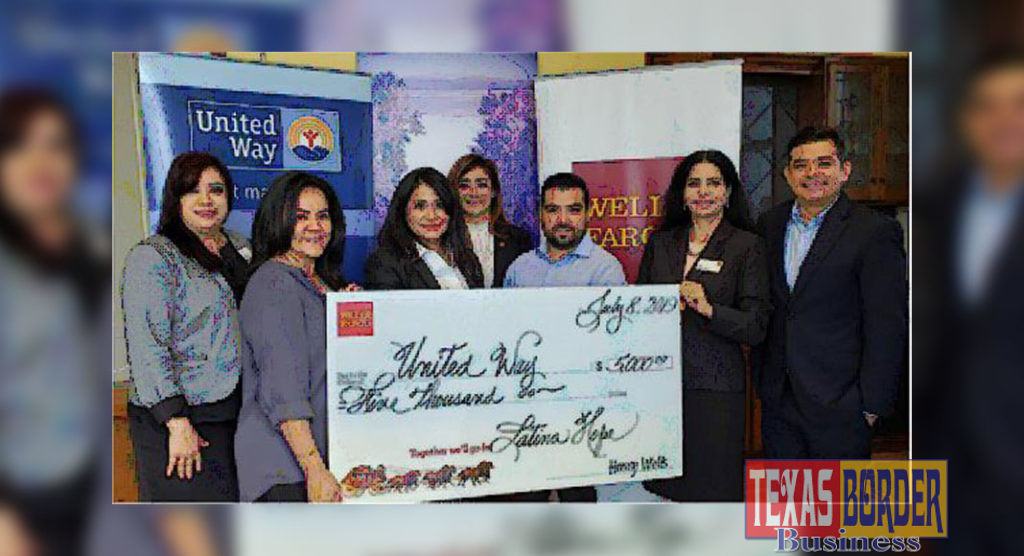 Pictured L-R: Kay Garza, Wells Fargo Bank Branch Manager; Laura Robles, McAllen Chamber of Commerce Latina Hope Representative; Lilly Lopez-Killelea – United Way of South Texas President; Yolanda Gonzalez - Wells Fargo Bank District Manager; Jorge Sanchez - McAllen Chamber of Commerce Latina Hope Representative; Alma Ortega-Johnson - Wells Fargo Bank Region Bank President, and Andy Bravo, Wells Fargo Bank Sr. Business Relationship Manager.
