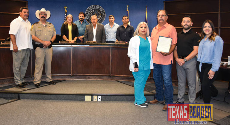 Hidalgo County Sheriff's Office Substation in Precinct 1 in Weslaco, was voted on unanimously by the Court to be named the Benito E. Bravo Substation. Friends and family are pictured with Sheriff J.E. "Eddie" Guerra, and Commissioners Court.