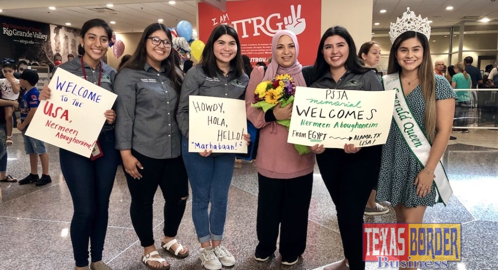  PSJA Memorial ECHS students and staff welcomed their new Arabic teacher Nermeen Aboughoneim from Egypt when she arrived at the McAllen International Airport on August 8, 2019.