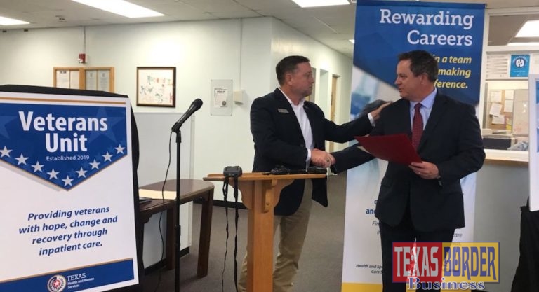 Pictured above (Right): Mike Maples, Deputy Executive Commissioner for the Health and Specialty Care System and responsible for 10 state hospitals and 13 state-supported living centers across the state, with Senator Bob Hall District Director.