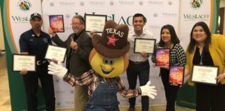 Texas Onion Fest received eight awards from the Texas Festivals & Events Association at the annual conference in August. Pictured here with the Texas Onion Fest mascot Tex the Sweet Onion (L-R): Pete Garcia, City of Weslaco; Daryl Smith, Texas Onion Fest Committee Chair; Luis Reyes, Weslaco Chamber Board Chair; Alex Montenegro, Texas Onion Fest Finance Committee Chair and Barbara Garza, Weslaco Chamber President/CEO.
