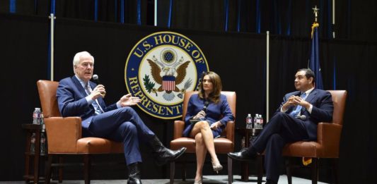Panel Discussion with Federal Policymakers (l to r): U.S. Senator John Cornyn, Moderator Veronica Gonzales, VP of Government and Community Relations for UTRGV, and U.S. Congressman Henry Cuellar.