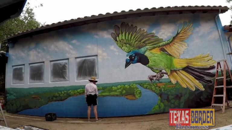 Muralist from Austin at Quinta Mazatlan, Debuts Green Jay Garden Selfie Wall