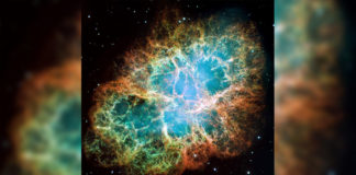 The mosaic image above was taken by NASA's Hubble Space Telescope of the Crab Nebula, a six-light-year-wide expanding remnant of a star's supernova explosion. (Image Credit: NASA)