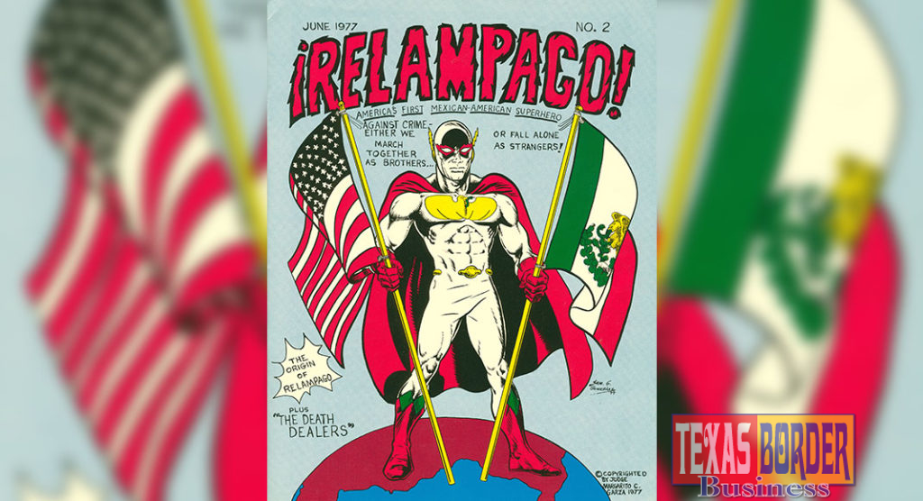 “Relampago” created by Judge Margarito C. Garza with art by Sam G. González, 1977. The work of five artists will be featured in a month long exhibit at STC’s Pecan Campus Rainbow Room Sept. 15 – Oct. 15.