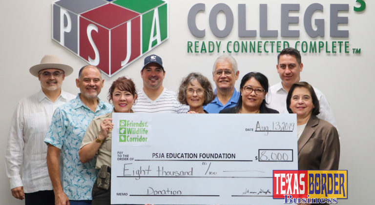 Friends of the Wildlife Corridor present $8,000 check to the PSJA Education Foundation
