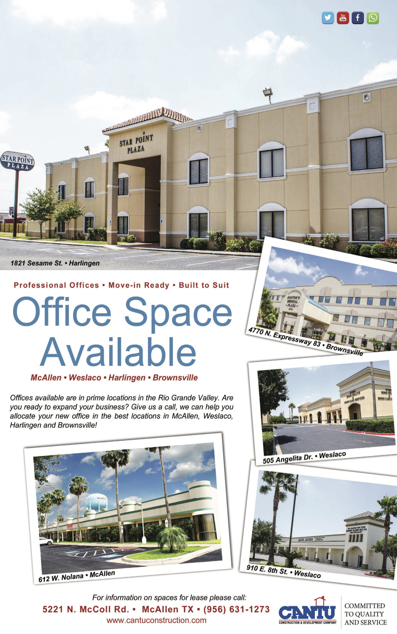 Cantu Construction Office Space Available in Prime Locations in the
