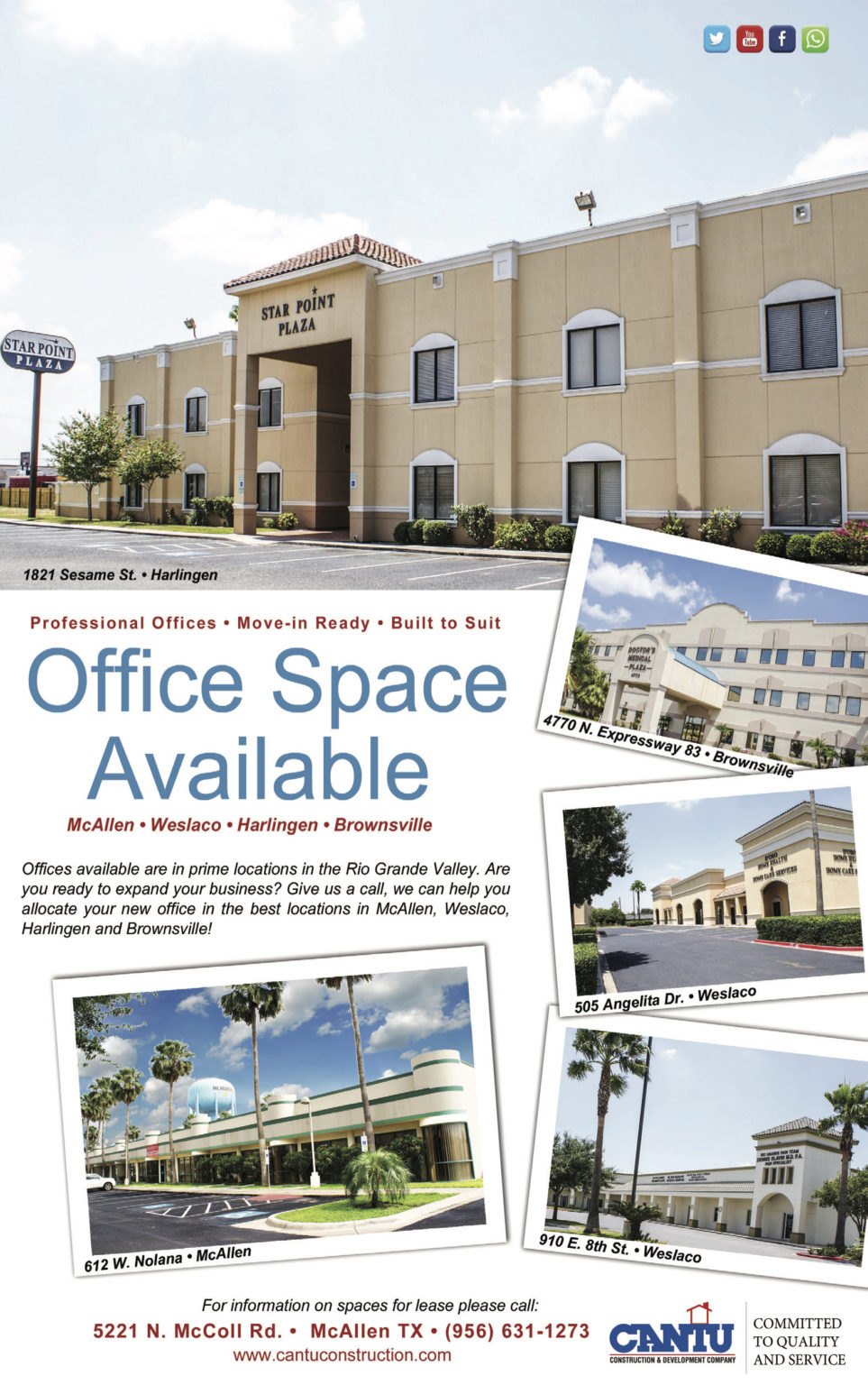Cantu Construction Office Space Available in Prime Locations in the