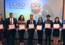 Edinburg Rotary Club honors Edinburg CISD’s Migrant Education Program Feb. 20 at the Echo Hotel in Edinburg. Pictured L-R: Edinburg High School senior Michelle Marie Silva, Edinburg High School senior Luis Alfonso Rodriguez Jr., Edinburg North High School senior Emily Adena Castillo, Edinburg North High School senior Edson Adrian Garay Mendez, Economedes High School senior Anahi Gonzalez, Economedes High School senior Antonio Albiter, Vela High School senior Zaida Marely Salinas and Vela High School senior Isaac Natanael Armijo Sanchez.