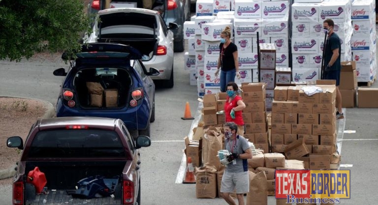 Mass Drive-thru Emergency Pantry Distribution at Bert Ogden Arena