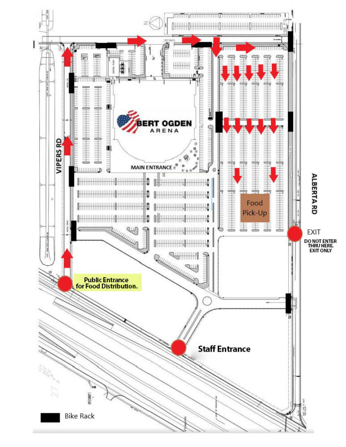 Mass Drive-thru Emergency Pantry Distribution at Bert Ogden Arena ...