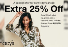 Macy’s: Extra 25% off for your day(s) in the sun & your outfits, too