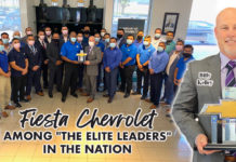 Fiesta Chevrolet among "The Elite Leaders" in the nation. Billy Kelley, Fiesta Chevrolet general manager. Bob Vackar, principal for Bert Ogden RGV. Janet Vackar, also a principal of the company. Natasha Del Barrio, CEO of the Bert Ogden Rio Grande Valley.