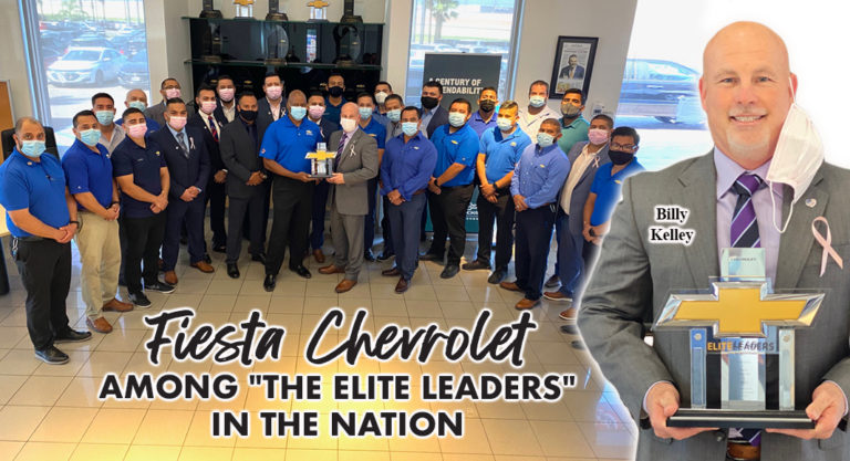 Fiesta Chevrolet among "The Elite Leaders" in the nation. Billy Kelley, Fiesta Chevrolet general manager. Bob Vackar, principal for Bert Ogden RGV. Janet Vackar, also a principal of the company. Natasha Del Barrio, CEO of the Bert Ogden Rio Grande Valley.