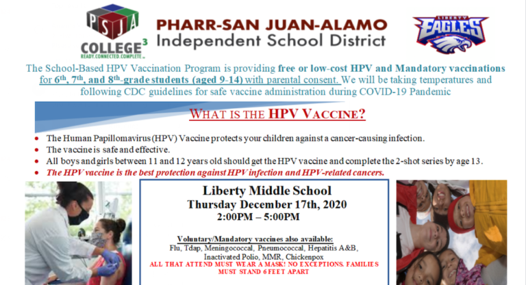 PSJA ISD Provides Flu, HPV, other Mandatory Vaccines according to New TEA Health Education Standards
