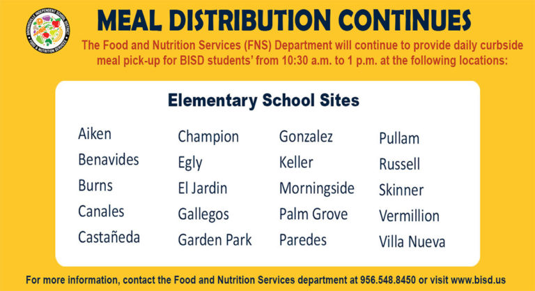 Brownsville ISD continues Meal Distribution at Elementary Campuses for Students