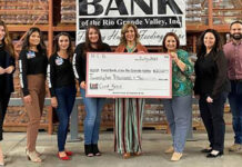 Photo (L R): Olivia Lemus-Lucio, Food Bank RGV; representing H-E-B: Emily Montemayor, Jeannette Gamboa, Audrey Trevino-Guerra; Norma Guevara, Board Member Food Bank RGV; Libby A. Salinas-Saenz, CEO Food Bank RGV; Connie Ramos, CEO Food Bank RGV; and Philip Farias, Food Bank RGV.