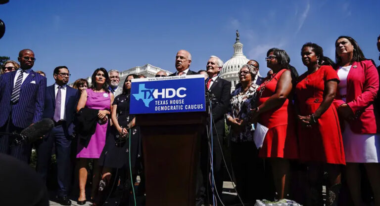 More than 51 Texas House Democrats left the state last week to stop Republicans from taking up election bills during the special session. Image Credit: Shuran Huang for The Texas Tribune