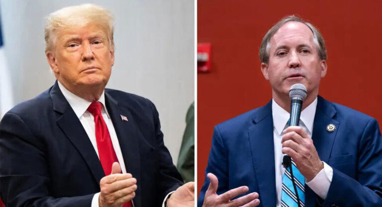 Former President Donald Trump, left, has endorsed Texas Attorney General Ken Paxton for reelection in 2022. Photo Credit: The Texas Tribune