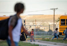 Students arrived at Morehead Middle School in El Paso on Thursday. Photo Credit: Ivan Pierre Aguirre for The Texas Tribune