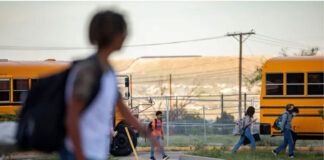 Students arrived at Morehead Middle School in El Paso on Thursday. Photo Credit: Ivan Pierre Aguirre for The Texas Tribune