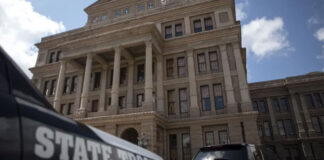 Texas Department of Public Safety vehicles were outside of the state Capitol on Wednesday. Photo Credit: Miguel Gutierrez Jr./The Texas Tribune