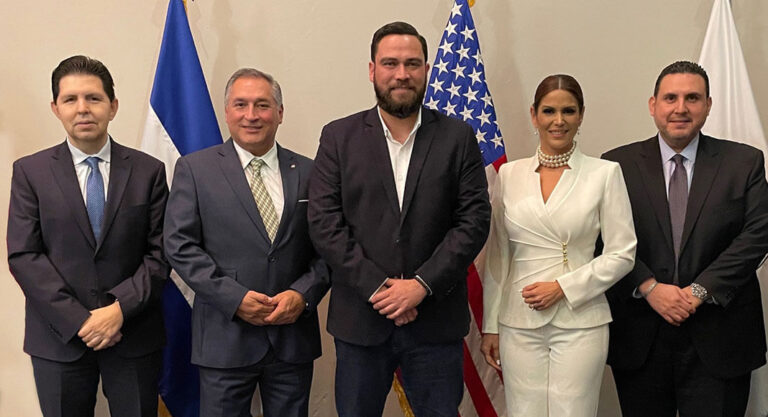 Pictured from L-R Luis Eduardo Cantu, VP for the McAllen Chamber, McAllen Mayor Javier Villalobos, San Salvador Mayor Mario Duran, Ambassador of El Salvador, Milena Mayorga, Ralph Garcia, VP for McAllen EDC.McAllen Chamber Image