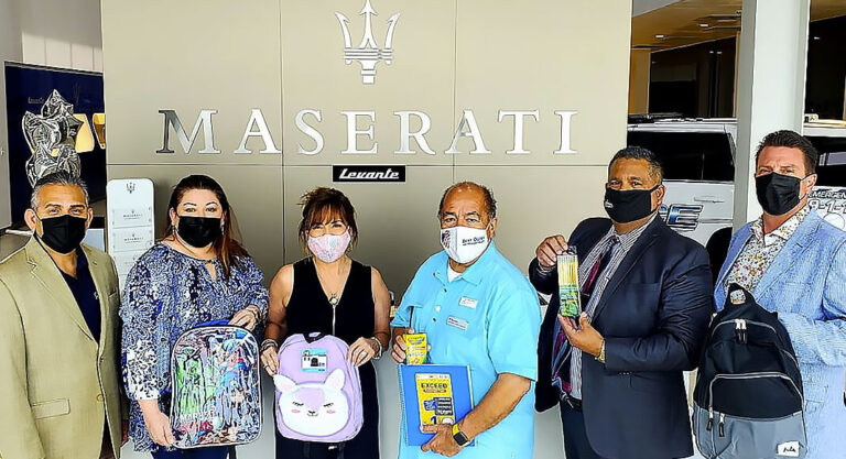 From left to right, Daniel Montano, Herica G. Brondo, Marsha Green, Augustine '"Augie" Lozano, Omar Guevara, and Jerry Wight. Bert Ogden Maserati Image.