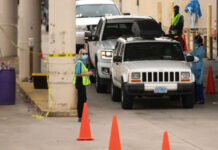 The St. Johns drive-through COVID-19 testing site off of Interstate 35 in north Austin on Aug. 5. Credit: Miguel Gutierrez Jr./The Texas Tribune