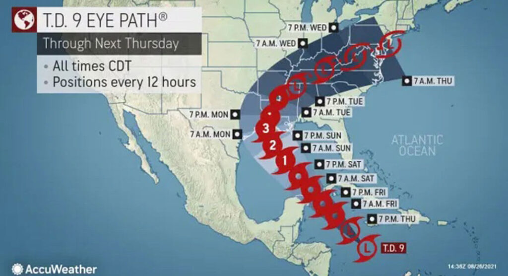 Potential path of a major hurricane developing in the Gulf. Accuweather Image